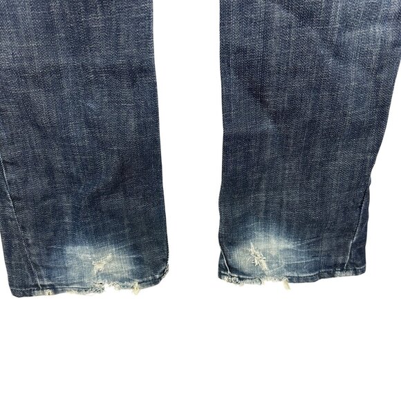 Express Women’s Dark Wash Jeans Ripped Distressed Hem Bootcut Size 41 Stretch De - Picture 2 of 8